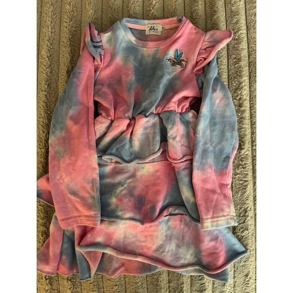 Lola + The Boys Girls Pink Blue Tie Dye Ruffle Tiered Unicorn Dress Size 10